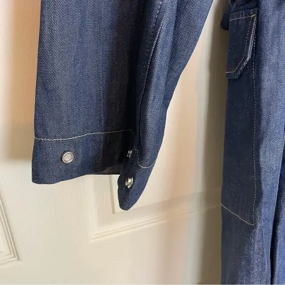 Banana Republic Dark Denim Long Trench Coat Dark Rinse Modern Classic NWT Sz S - Picture 6 of 11